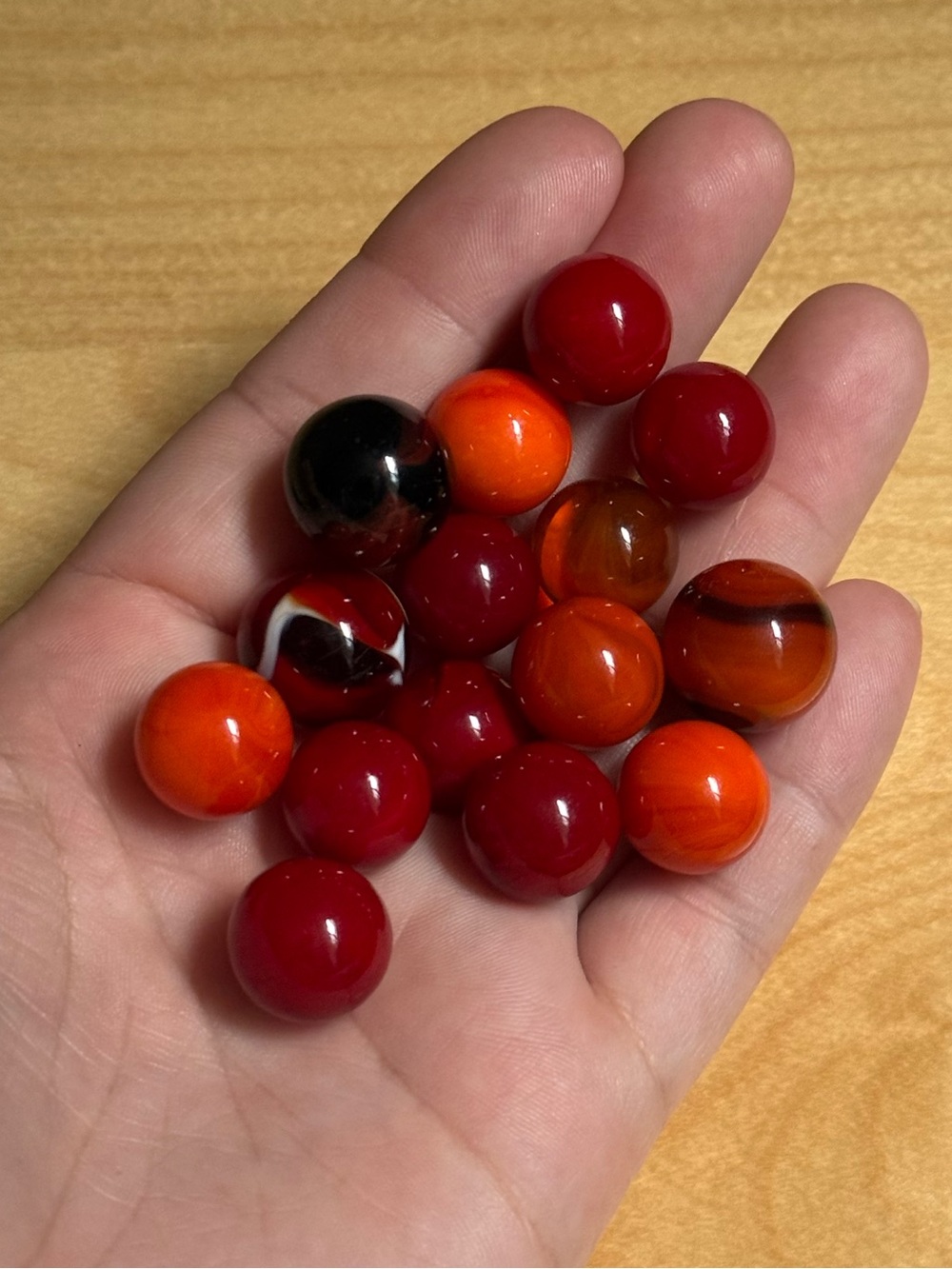 Set of 15 Vintage Vacor Red Orange Citrine Yellow Glass Handmade Marbles